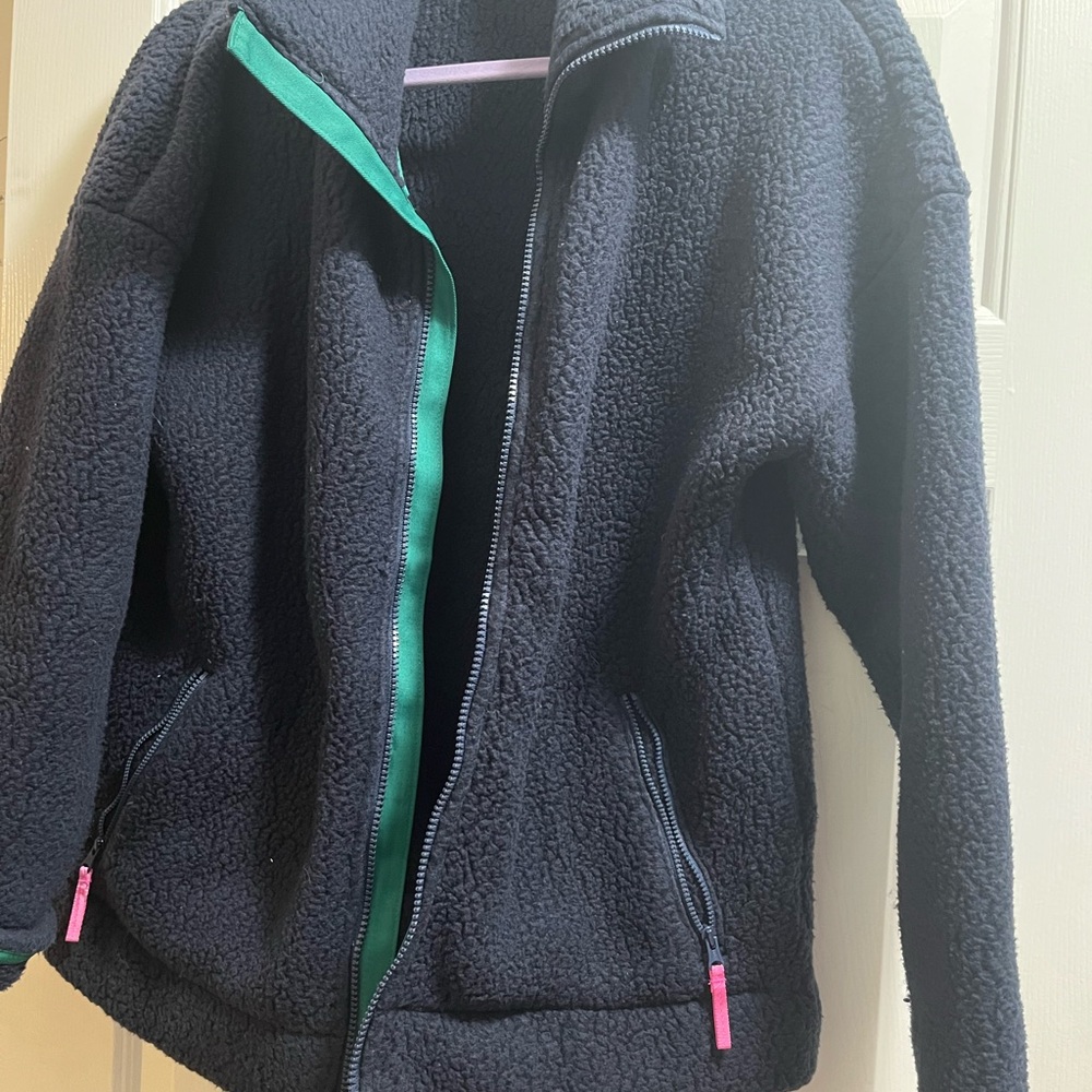 J. Crew Green and Blue Teddy Jacket with Textured Fleece